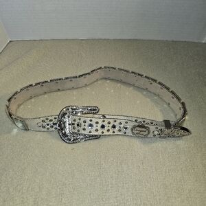Cowgirl West Cream Crystal Embellished Belt - Silver